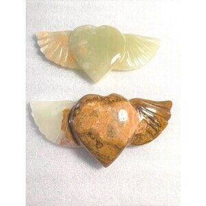 Beautiful Green Onyx Heart with Wings Carving - Your Choice